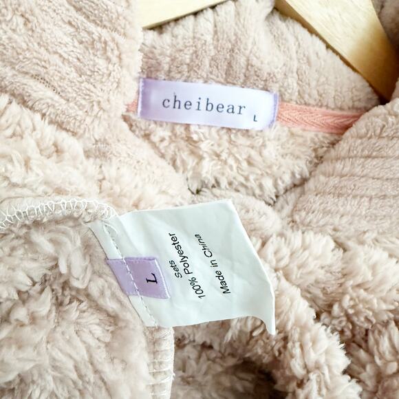 CHEIBEAR | Blush Light Pink Cableknit Style Fluffy Lounge Set Soft Plush | Large - Picture 9 of 11